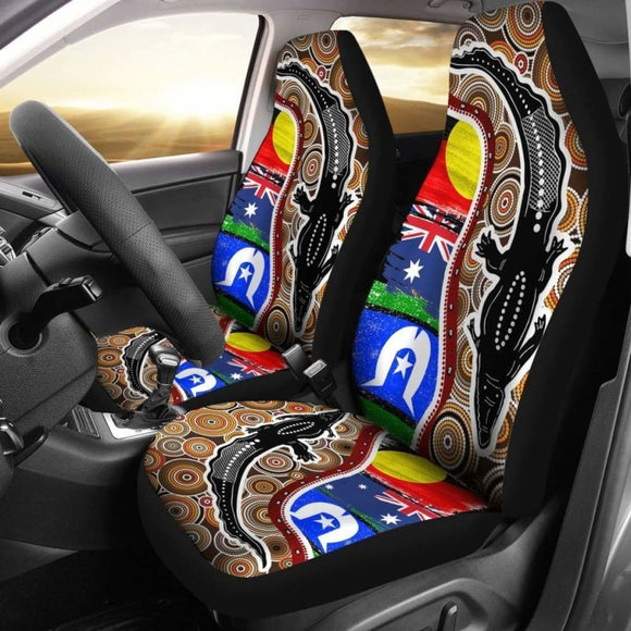 Australian Car Seat Covers - Australian Aboriginal Crocodile With Naidoc Flags - 19 174914 - YourCarButBetter