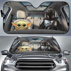 Baby Yoda & Mandalorian Car Auto Sun Shade Star Wars Windshield 094201 - YourCarButBetter