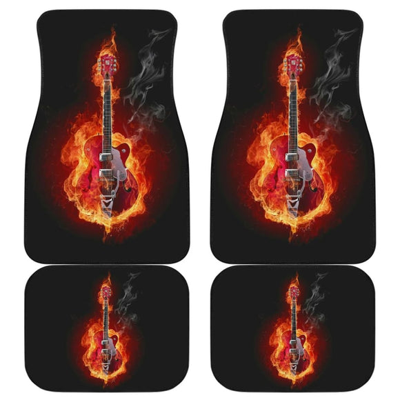 Be Unique With Electric Guitar Burned In Flaming Flower Car Floor Mats 211305 - YourCarButBetter