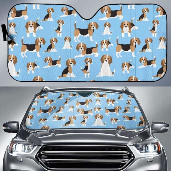 Beagle Dog Blue Background Pattern Car Auto Sun Shades 102507 - YourCarButBetter