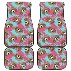 Beagle Muzzles Turquoise Paint Splashes Pink Pattern Front And Back Car Mats 221205 - YourCarButBetter