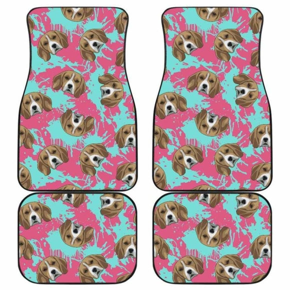 Beagle Muzzles Turquoise Paint Splashes Pink Pattern Front And Back Car Mats 221205 - YourCarButBetter