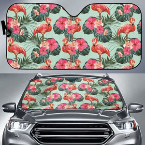 Beautiful Flamingo Tropical Palm Leaves Hibiscus Pateern Background Car Auto Sun Shades 172609 - YourCarButBetter