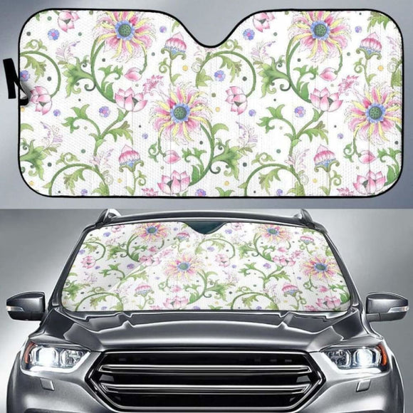 Beautiful Pink Lotus Waterlily Leaves Pattern Car Auto Sun Shades 182102 - YourCarButBetter