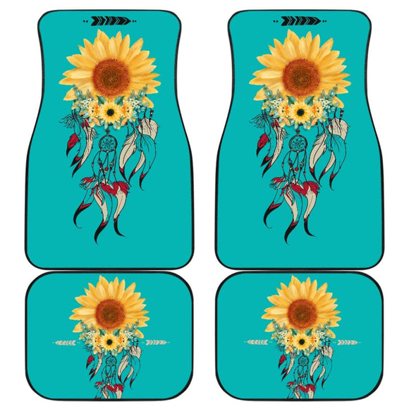 Beautiful Sunflowers Dream Catcher Turquoise Printed Car Floor Mats 212003 - YourCarButBetter