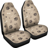 Beige With Brown Dog Love Pattern With Paw Prints Bones Hearts Car Seat Covers 101819 - YourCarButBetter