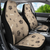 Beige With Brown Dog Love Pattern With Paw Prints Bones Hearts Car Seat Covers 101819 - YourCarButBetter