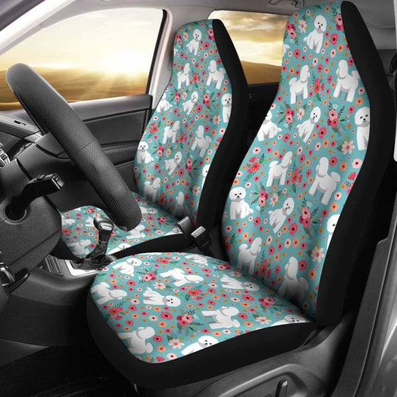 Bichon Frise Flower Car Seat Cover 112428 - YourCarButBetter