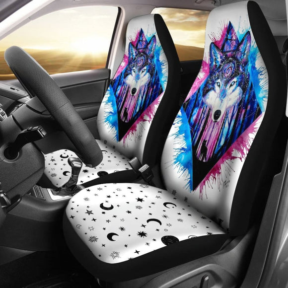 Black And Blue Wolf Car Seat Covers 174510 - YourCarButBetter