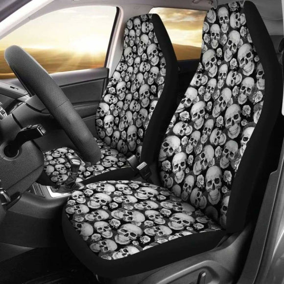 Black And Gray Skulls Roses Car Seat Covers 172727 - YourCarButBetter
