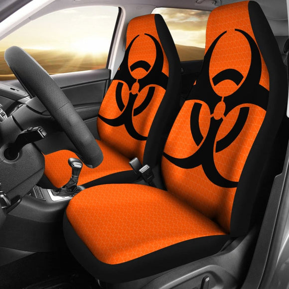 Black Biohazard Sign Orange Background Car Seats Covers 211204 - YourCarButBetter