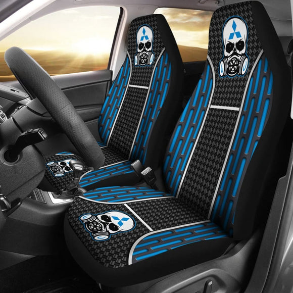 Black Blue Poison Gas Skull Mitsubishi Car Seat Covers 210801 - YourCarButBetter