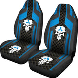 Black Blue Punisher Skull Mitsubishi Car Seat Covers 210801 - YourCarButBetter