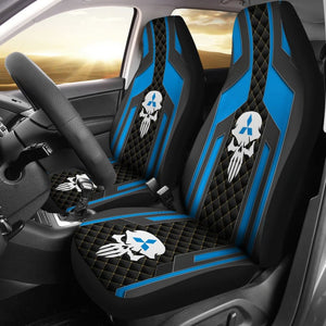 Black Blue Punisher Skull Mitsubishi Car Seat Covers 210801 - YourCarButBetter