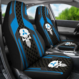 Black Blue Punisher Skull Mitsubishi Car Seat Covers 210801 - YourCarButBetter