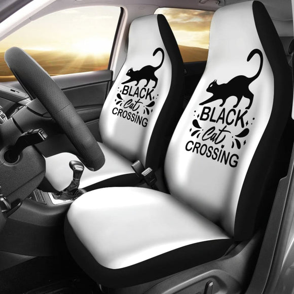 Black Cat Crossing Halloween Gift Car Seat Covers 211110 - YourCarButBetter