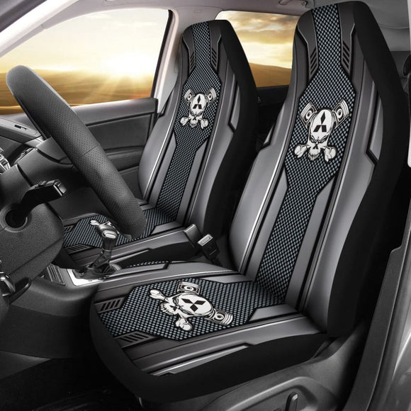 Black Grey Mechanic Skull Mitsubishi Car Seat Covers 210801 - YourCarButBetter
