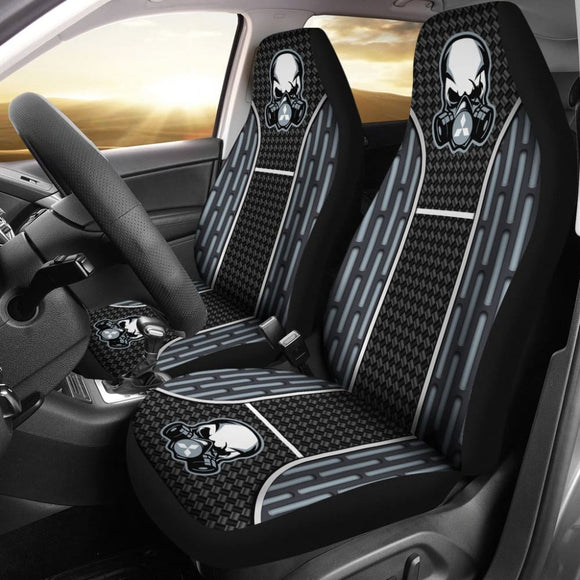 Black Grey Poison Gas Skull Mitsubishi Car Seat Covers 210801 - YourCarButBetter