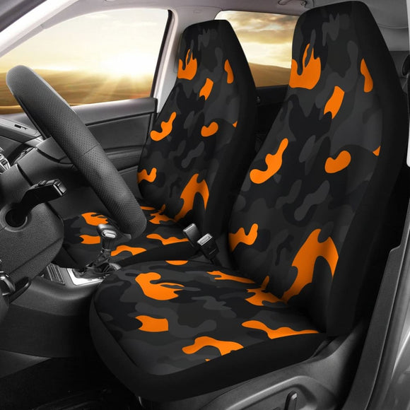 Black Orange Camouflage Car Seat Covers 210807 - YourCarButBetter