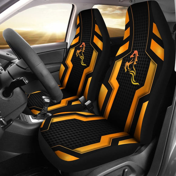 Black Orange Horse Mustang Metallic Style Printed Car Accessories Car Seat Covers 211407 - YourCarButBetter