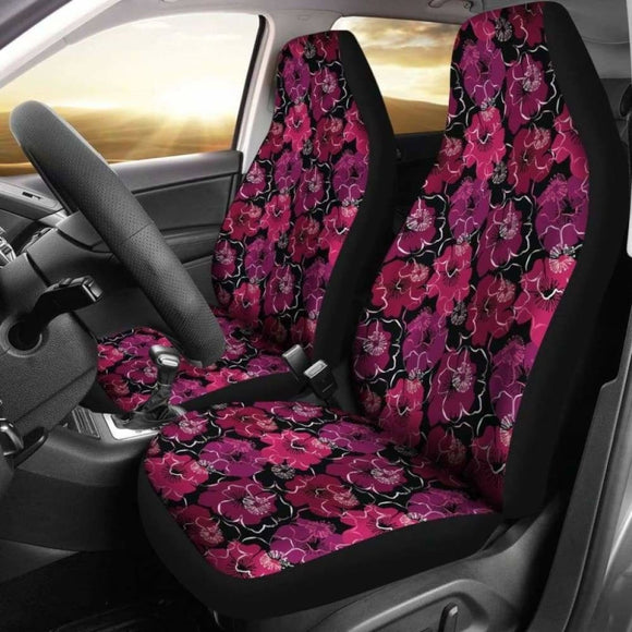 Black Pink Purple Floral Pattern Car Seat Covers Tropical Flowers 153908 - YourCarButBetter
