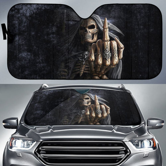 Black Themed Gothic Skull Grim Reaper Car Auto Sun Shades 210201 - YourCarButBetter
