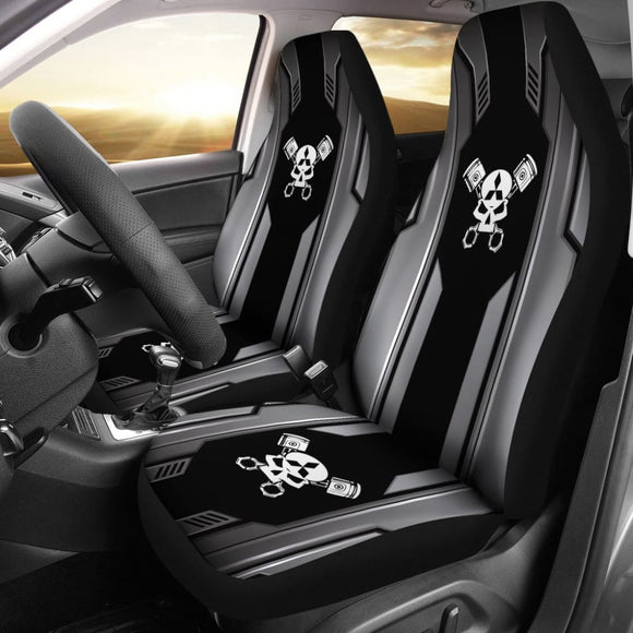 Black Themed Mechanic Skull Mitsubishi Car Seat Covers 210801 - YourCarButBetter