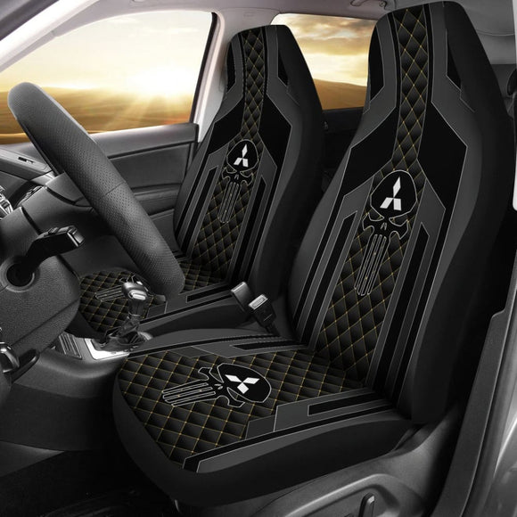 Black Themed Punisher Skull Mitsubishi Car Seat Covers 210801 - YourCarButBetter