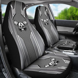 Black White Mechanic Skull Mitsubishi Car Seat Covers 210801 - YourCarButBetter