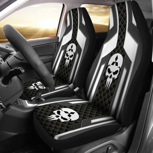 Black White Punisher Skull Mitsubishi Car Seat Covers 210801 - YourCarButBetter