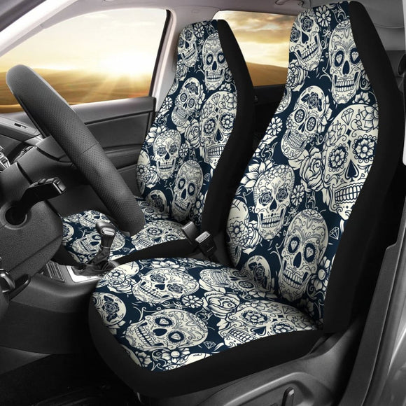 Black & White Sugar Skull Ii Car Seat Covers 101819 - YourCarButBetter