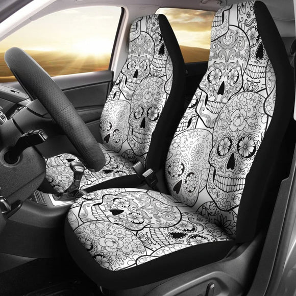 Black & White Sugar Skull Seat Covers 101819 - YourCarButBetter