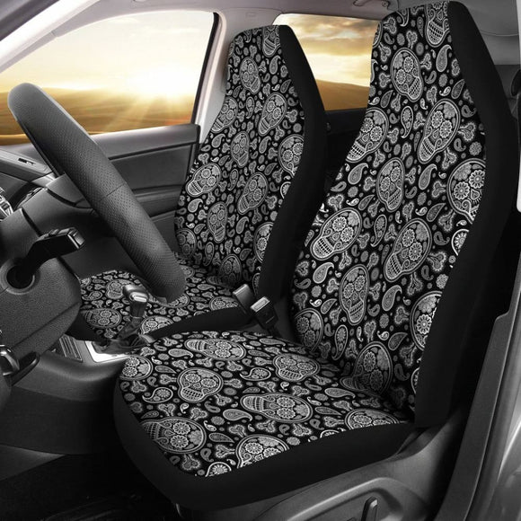 Black & White Sugar Skulls Car Seat Covers Set 101819 - YourCarButBetter