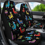 Black With Colorful Llamas Car Seat Covers Seat Protectors 102802 - YourCarButBetter