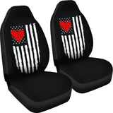 Black With Distressed American Flag And Heart Car Seat Covers Set 101819 - YourCarButBetter
