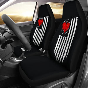 Black With Distressed American Flag And Heart Car Seat Covers Set 101819 - YourCarButBetter