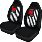 Black With Distressed American Flag And Heart Car Seat Covers Set 101819 - YourCarButBetter