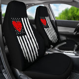 Black With Distressed American Flag And Heart Car Seat Covers Set 101819 - YourCarButBetter