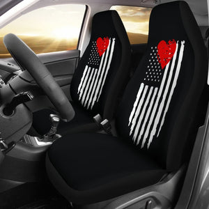 Black With Distressed American Flag And Red Heart Car Seat Covers Seat 101819 - YourCarButBetter