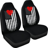 Black With Distressed American Flag And Red Heart Car Seat Covers Seat 101819 - YourCarButBetter