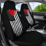 Black With Distressed American Flag And Red Heart Car Seat Covers Seat 101819 - YourCarButBetter