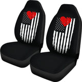 Black With Distressed American Flag And Red Heart Car Seat Covers Seat 101819 - YourCarButBetter