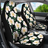 Black With Large Plumeria Frangipani Flower Pattern Hawaiian Island Floral Car Seat Covers 153908 - YourCarButBetter