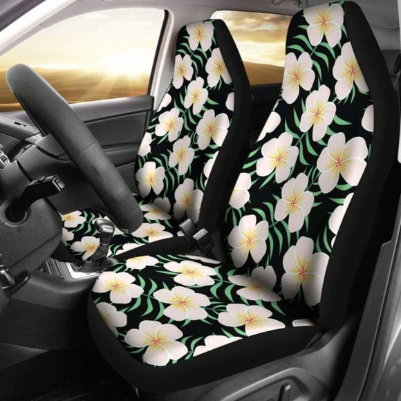 Black With Large Plumeria Frangipani Flower Pattern Hawaiian Island Floral Car Seat Covers 153908 - YourCarButBetter