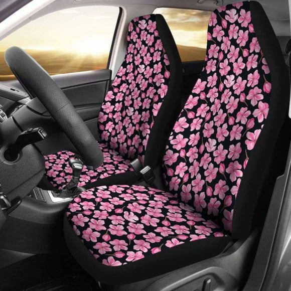 Black With Pink Cherry Blossom Flowers Car Seat Covers 110424 - YourCarButBetter