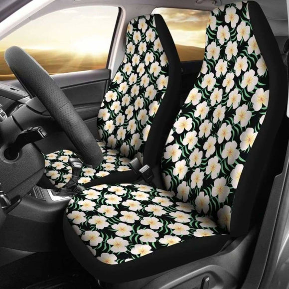 Black With Plumeria Frangipani Flower Pattern Hawaiian Island Floral Car Seat Covers 153908 - YourCarButBetter