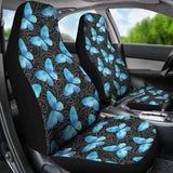 Black With White Leaves And Blue Butterflies Car Seat Covers 171204 - YourCarButBetter