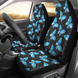 Black With White Leaves And Blue Butterflies Car Seat Covers 171204 - YourCarButBetter