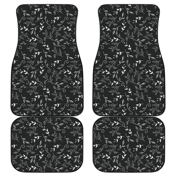 Black With White Leaves Pattern Car Floor Mats 213101 - YourCarButBetter