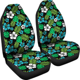 Blue And Green Hibiscus Flower Patten On Black Car Seat Covers 101819 - YourCarButBetter